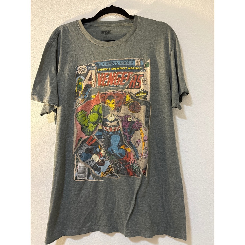 Marvel Avengers Comic Book Graphic T-Shirt Mens Large Gray Heather Short Sleeve
